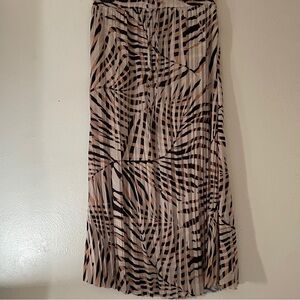 Lyssé New York Pleated Long Skirt Tan Brown Abstract Print Sz S